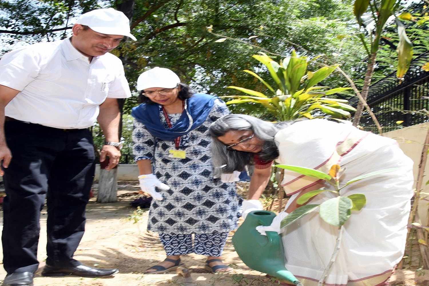 secretary madam , add sec mam and JS P&B watering the plants during the swachhata pakhwada 